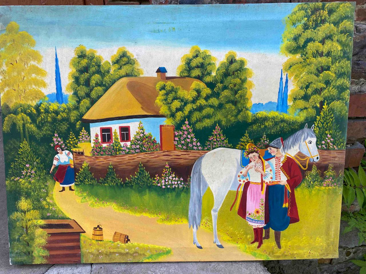 Oil painting Village landscape Unknown artist