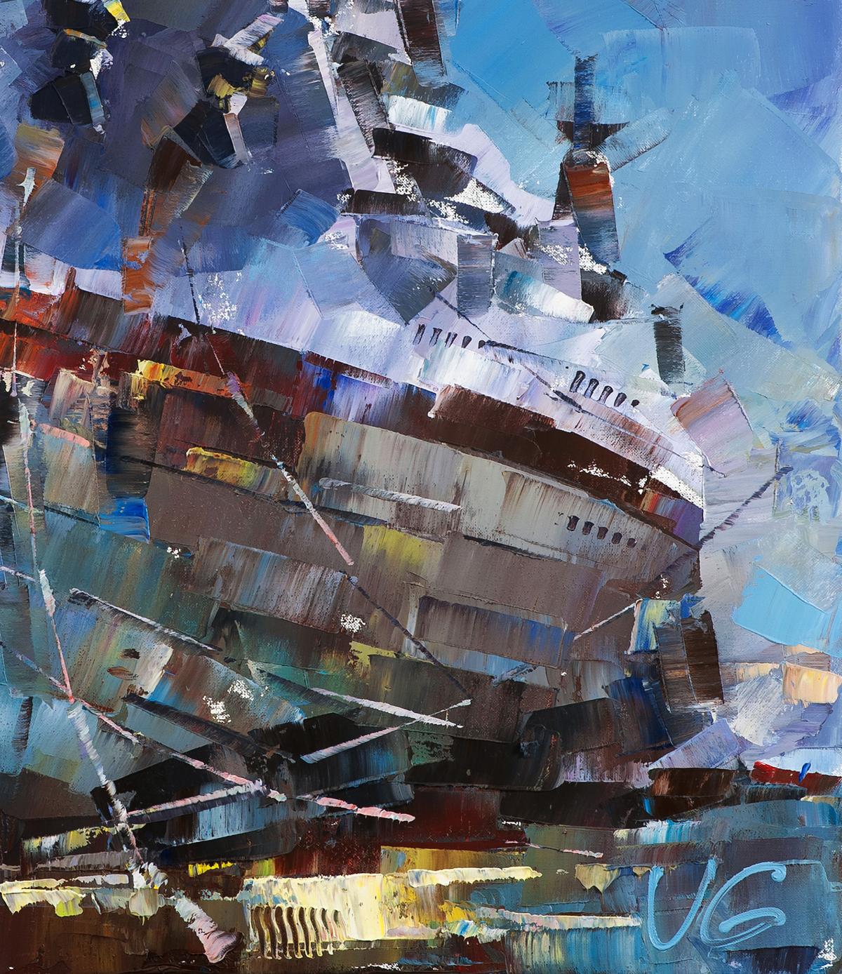 Oil painting USS TEXAS BB-35 in dry dock at Norfolk Volodymyr Gluhomanyuk