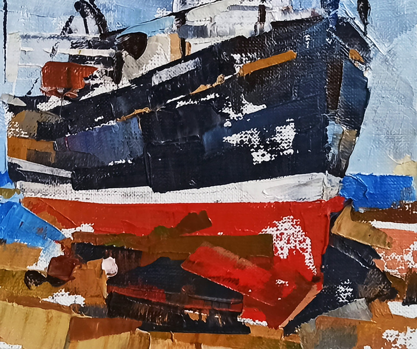 Oil painting Ship in port Volodymyr Gluhomanyuk