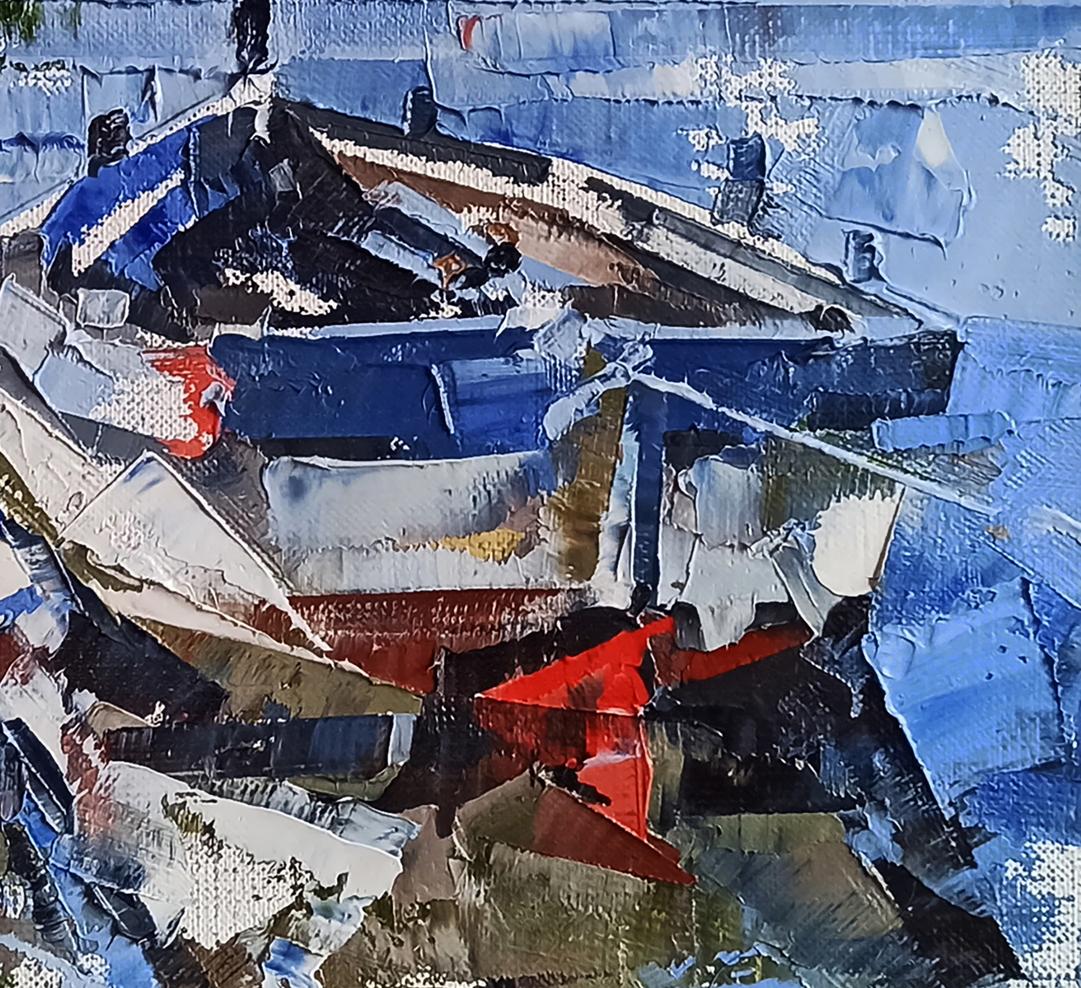 Oil painting Moored boat Volodymyr Gluhomanyuk
