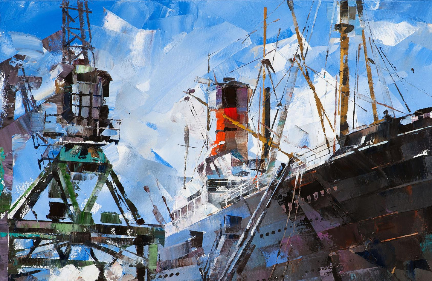 Oil painting Passenger ship in port Volodymyr Gluhomanyuk