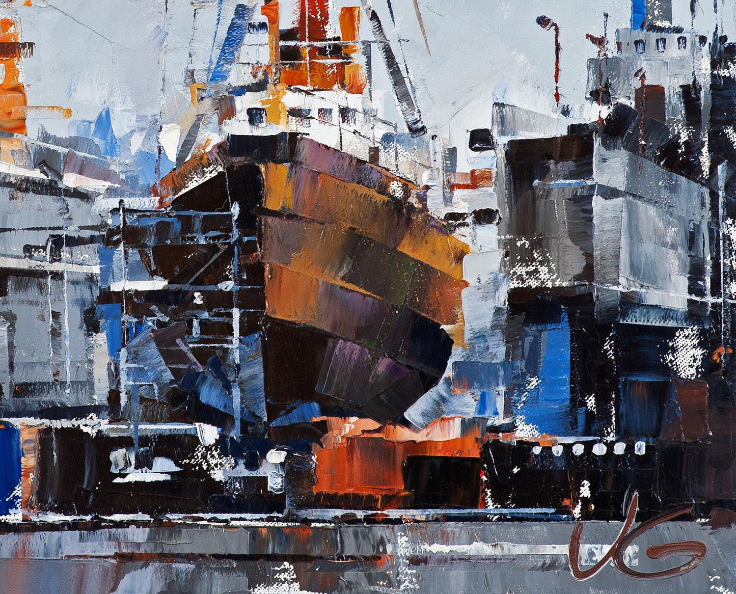 Oil painting Lighthouse ship Amrumbank Volodymyr Gluhomanyuk