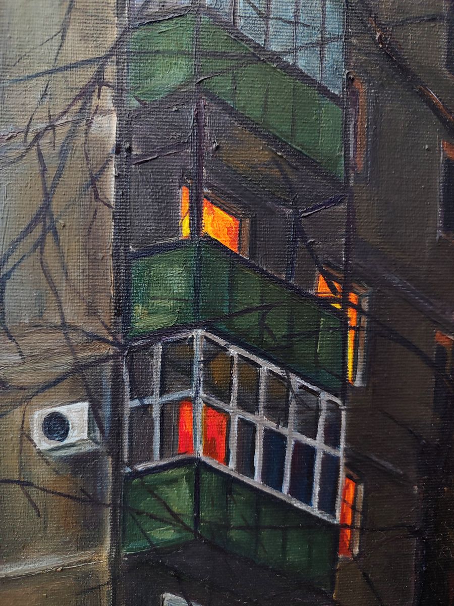 Oil painting City night house Oksana Sklym