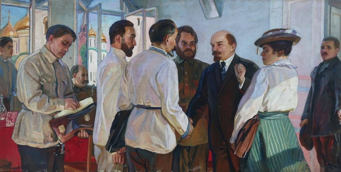 Oil painting The delegates to the 1st Congress of the Communist Party of Ukraine at Lenin Melikhov Georgy Stepanovich
