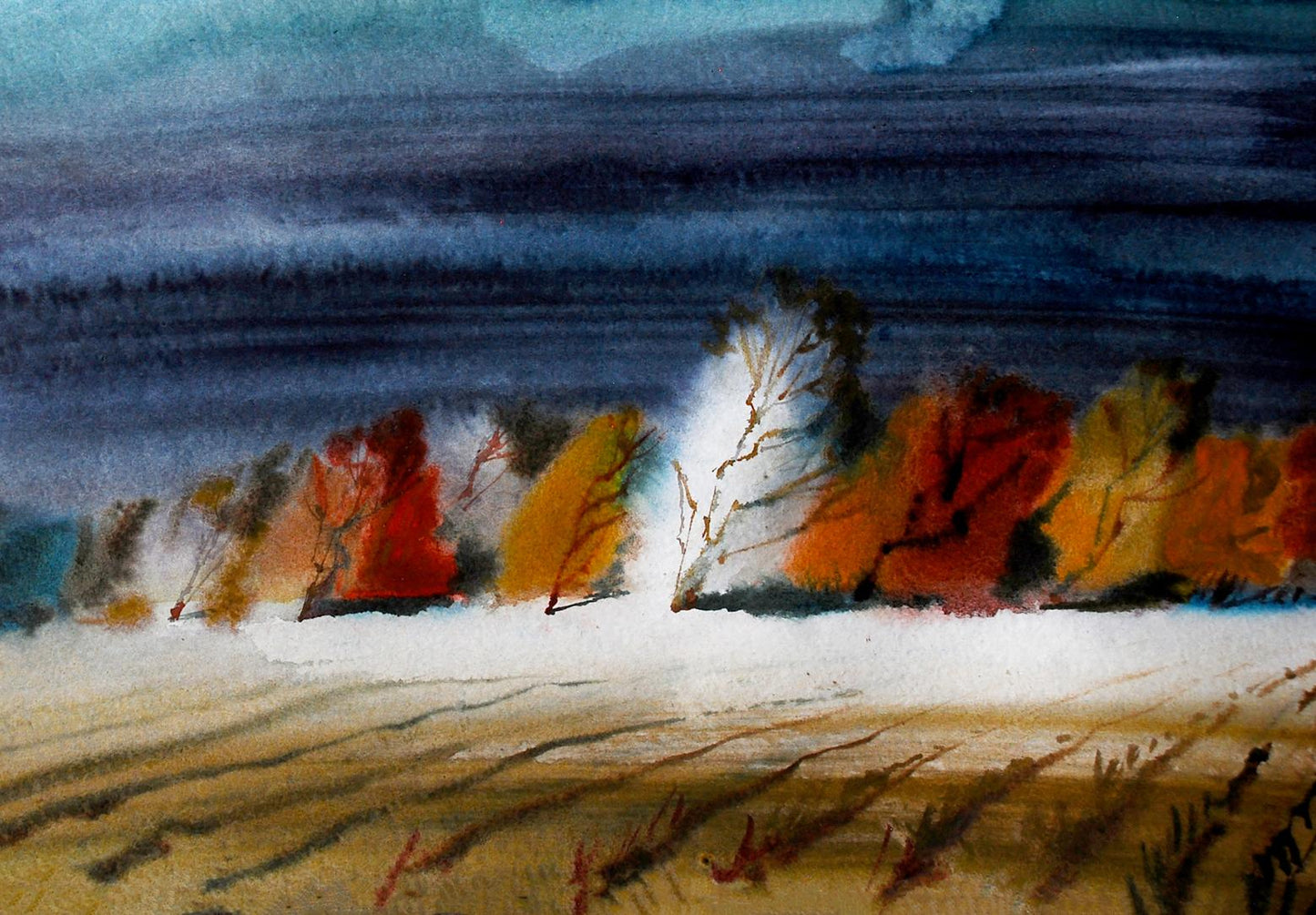 Watercolor painting Cold fall Egor Shvachunov