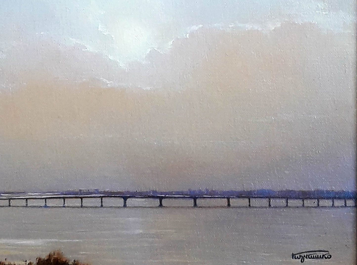 Dawn over the Dnieper captured on canvas in oil by Vasily Korkishko