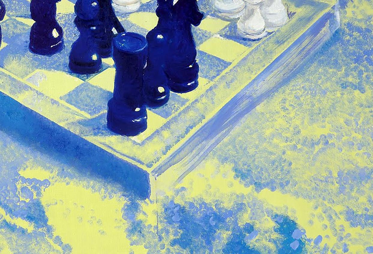 The painting evokes a sense of simplicity and elegance through its use of monochrome