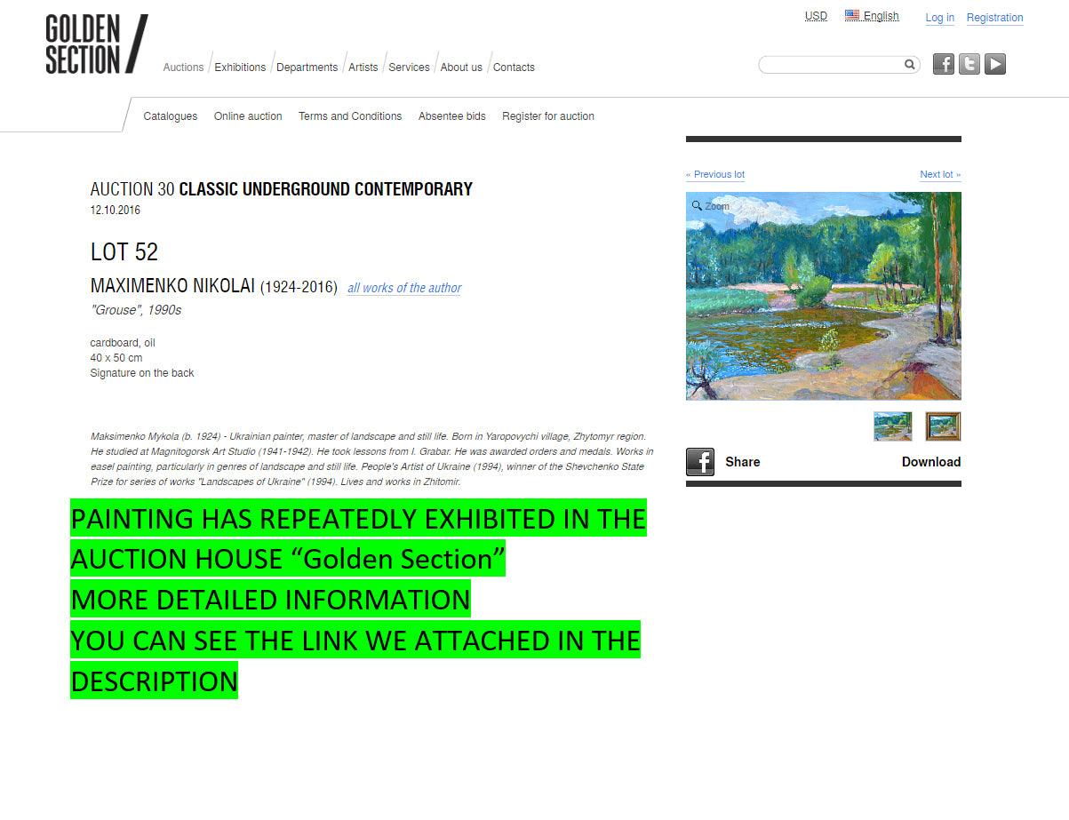 Oil painting Grouse Maksimenko Mykola Antonovich