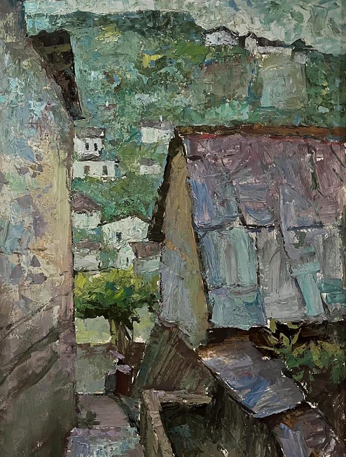 Oil painting Roofs of houses Oleksandr Andreev