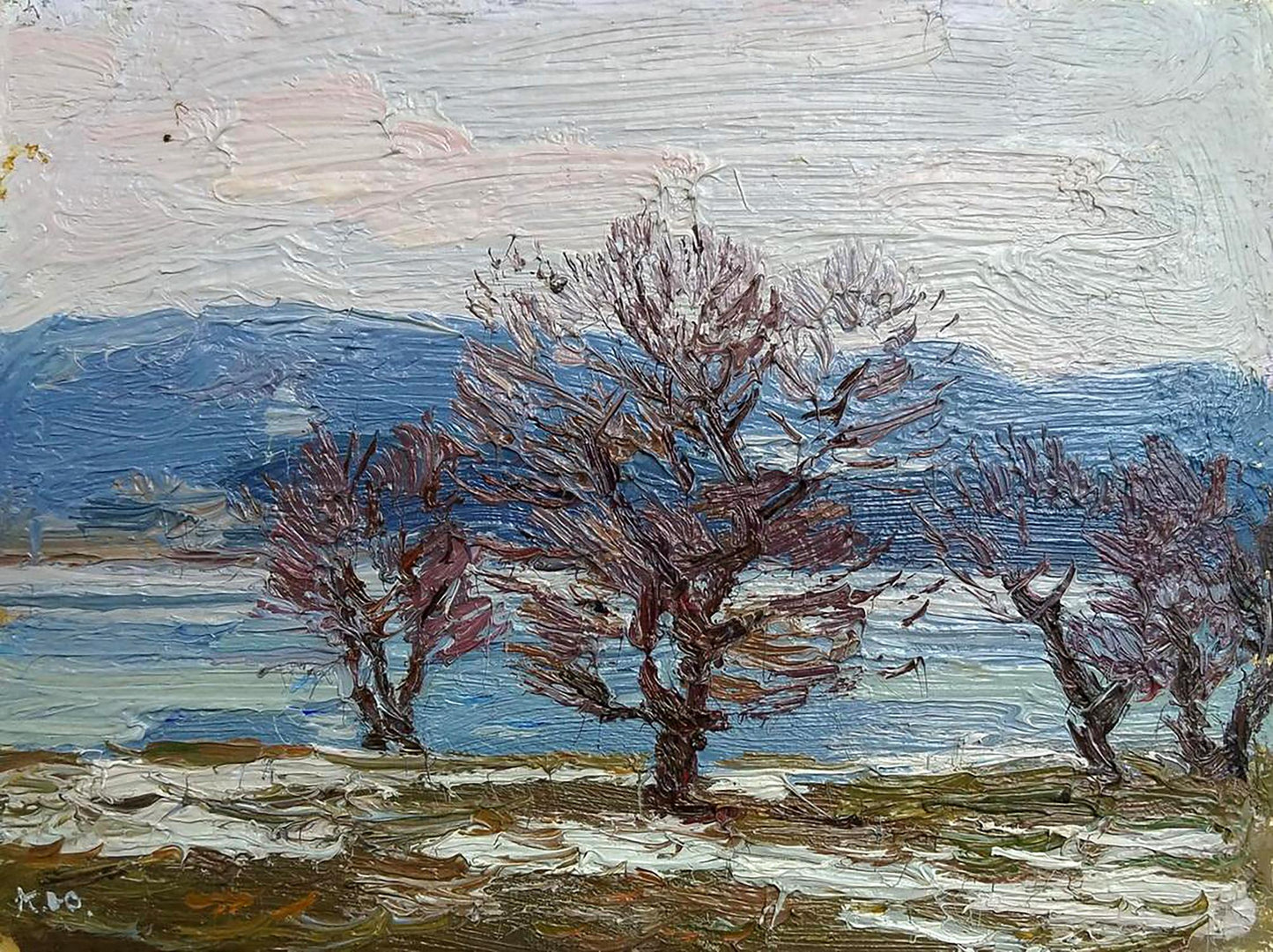 Oil painting The snow is melting Yury Konovalov