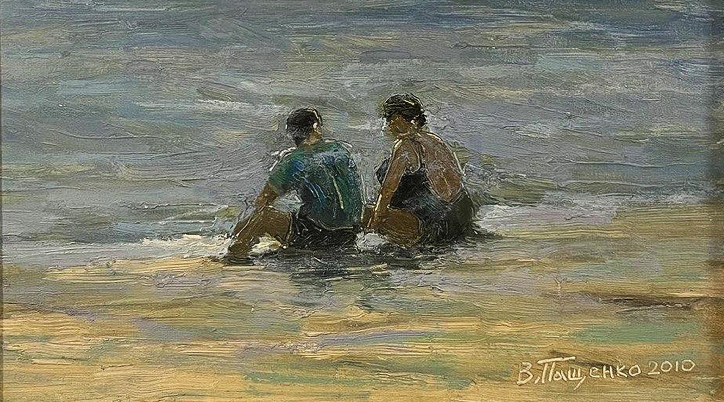 Oil painting To the beach with a friend Volodymyr Pashchenko