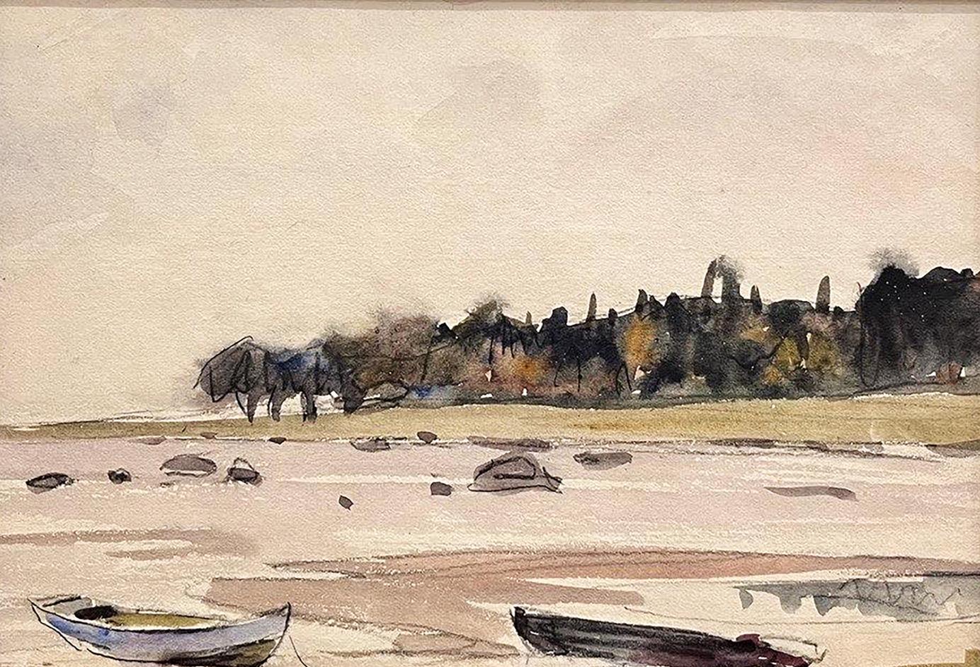 Gouache painting Boats on the shore Unknown artist