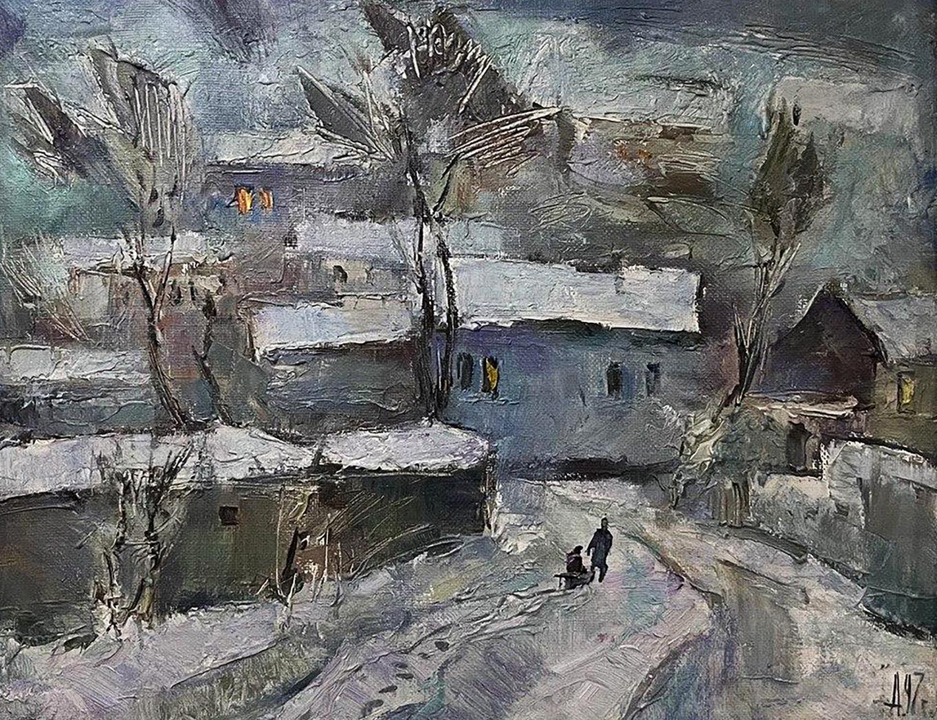 Oil painting Winter in the city Oleksandr Andreev