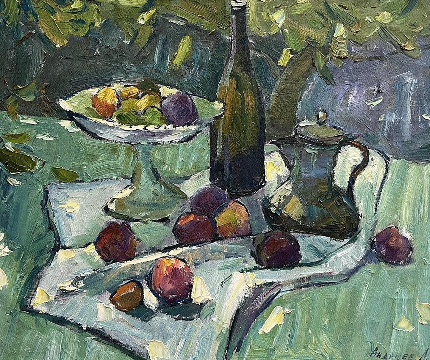 Oil painting Still life with fruits and dishes Oleksandr Andreev