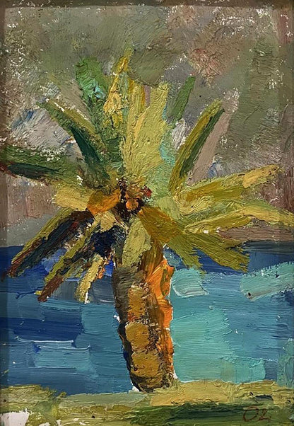 Oil painting Palm tree on the shore Olesya Lishaeva