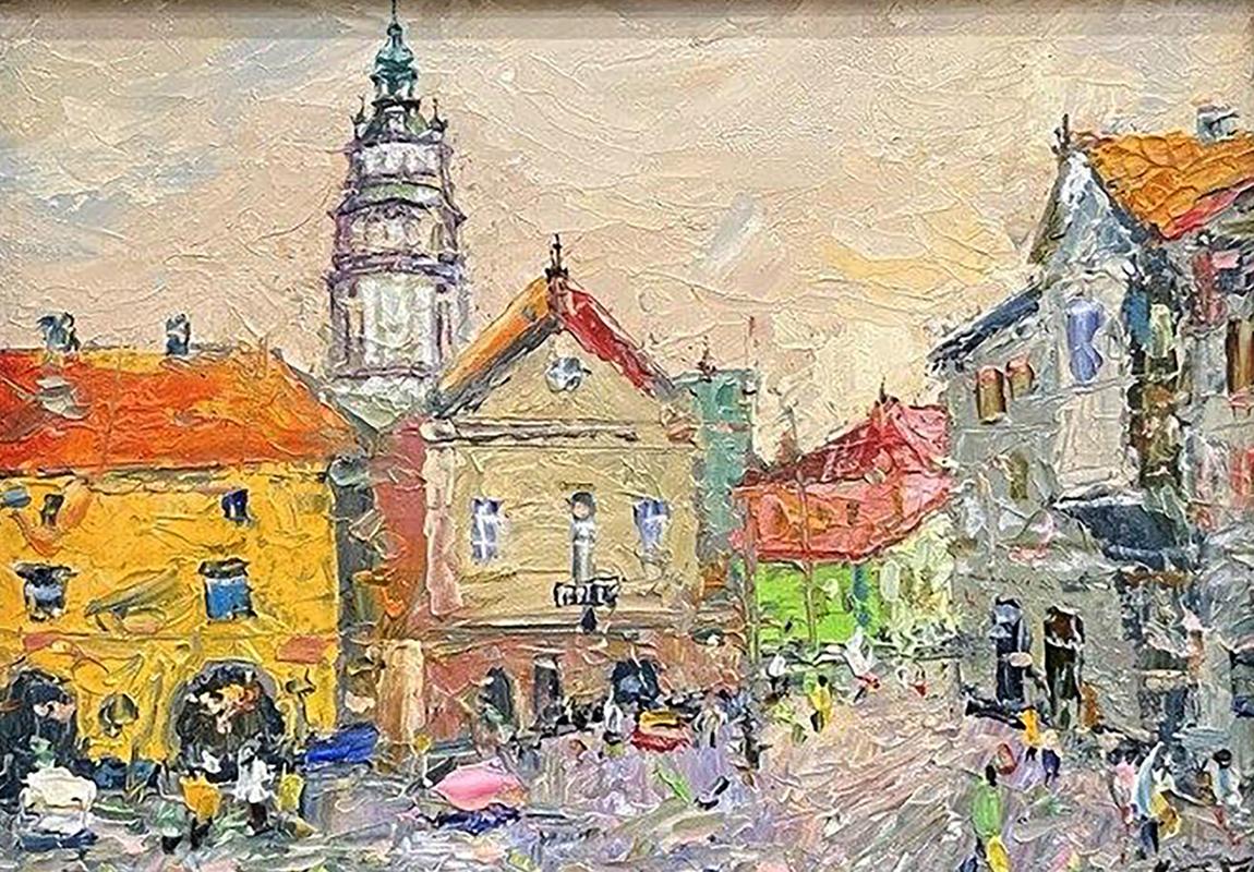 Oil painting Busy street Serhiy Rybak