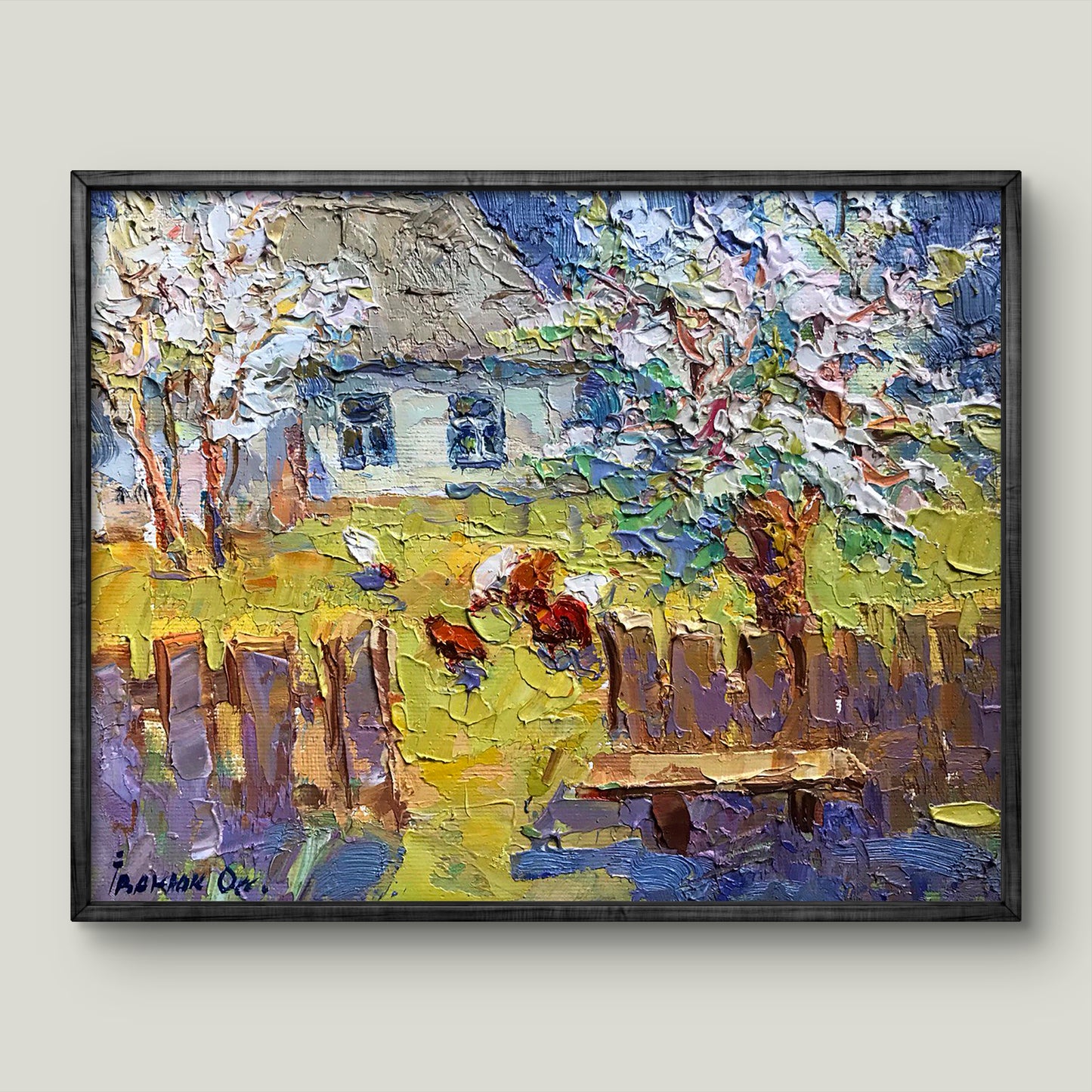 Oil painting Spring blooming yard Oksana Ivanyuk