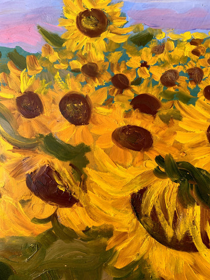 Oil painting Sunflowers along the road Valentina Simashchuk