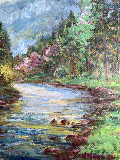 Oil painting Calm stream in the mountains Yu. Ulinets