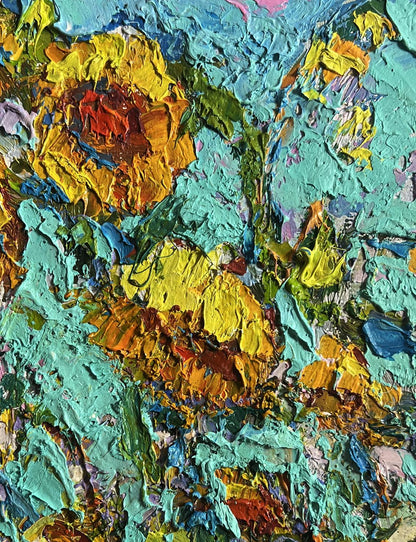 Oil painting Sunflowers in the field Oksana Ivanyuk