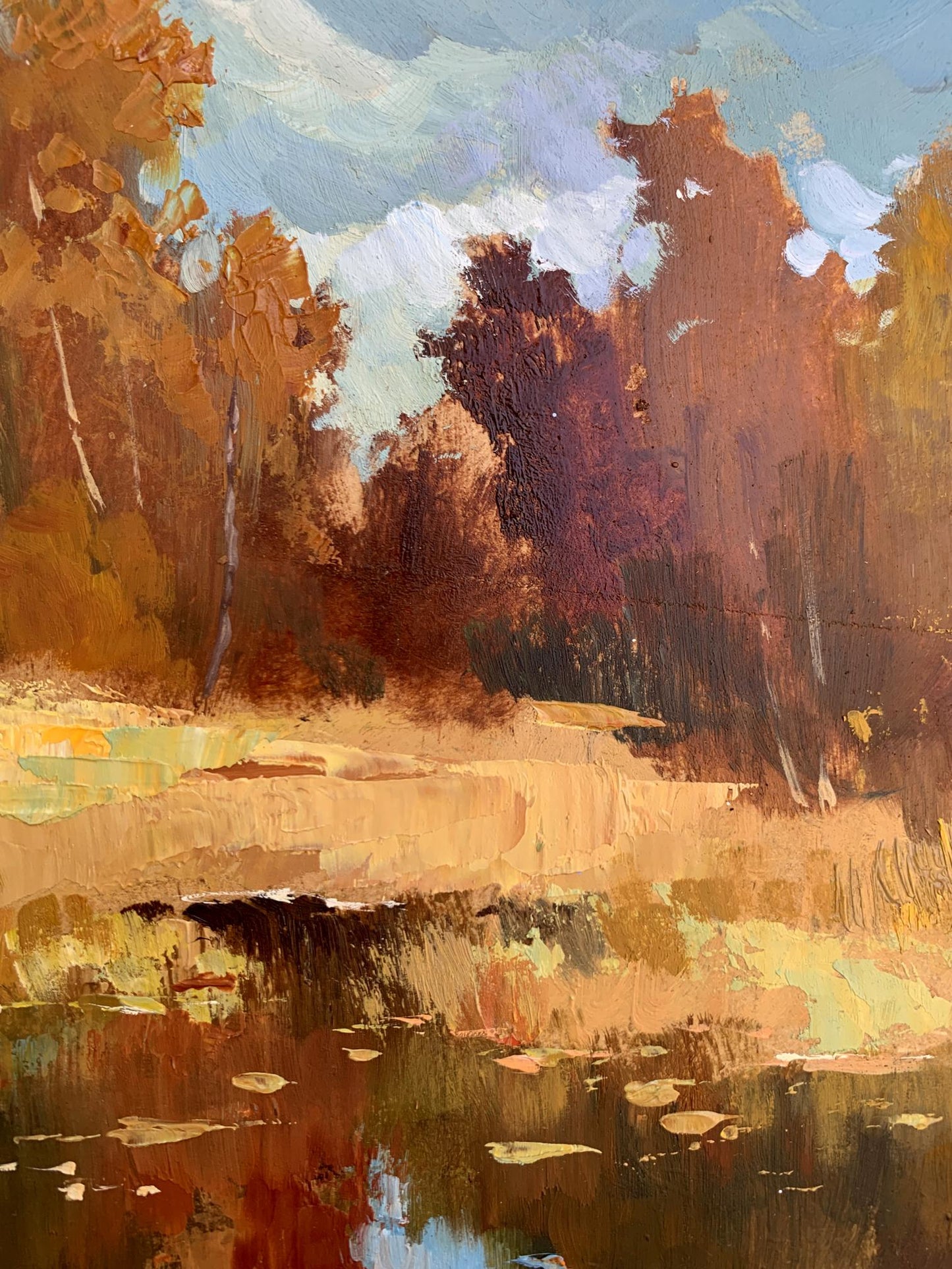 OIl painting Golden autumn and gentle river Yuriy Suprunchuk