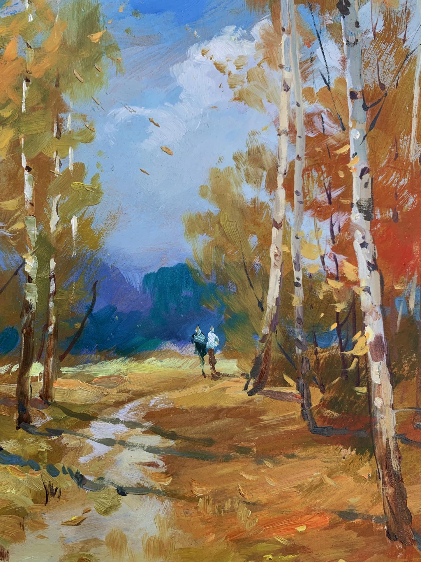 OIl painting Jogging through the autumn forest Yuriy Suprunchuk