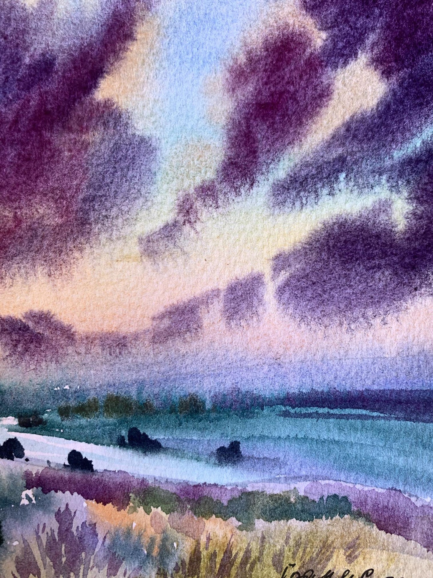 Watercolor painting Shore is covered with clouds Svetlana Gramm