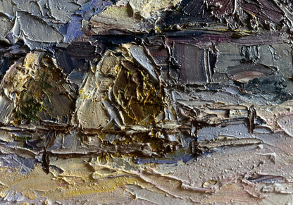 Oil painting Winter village evening Boris Serdyuk