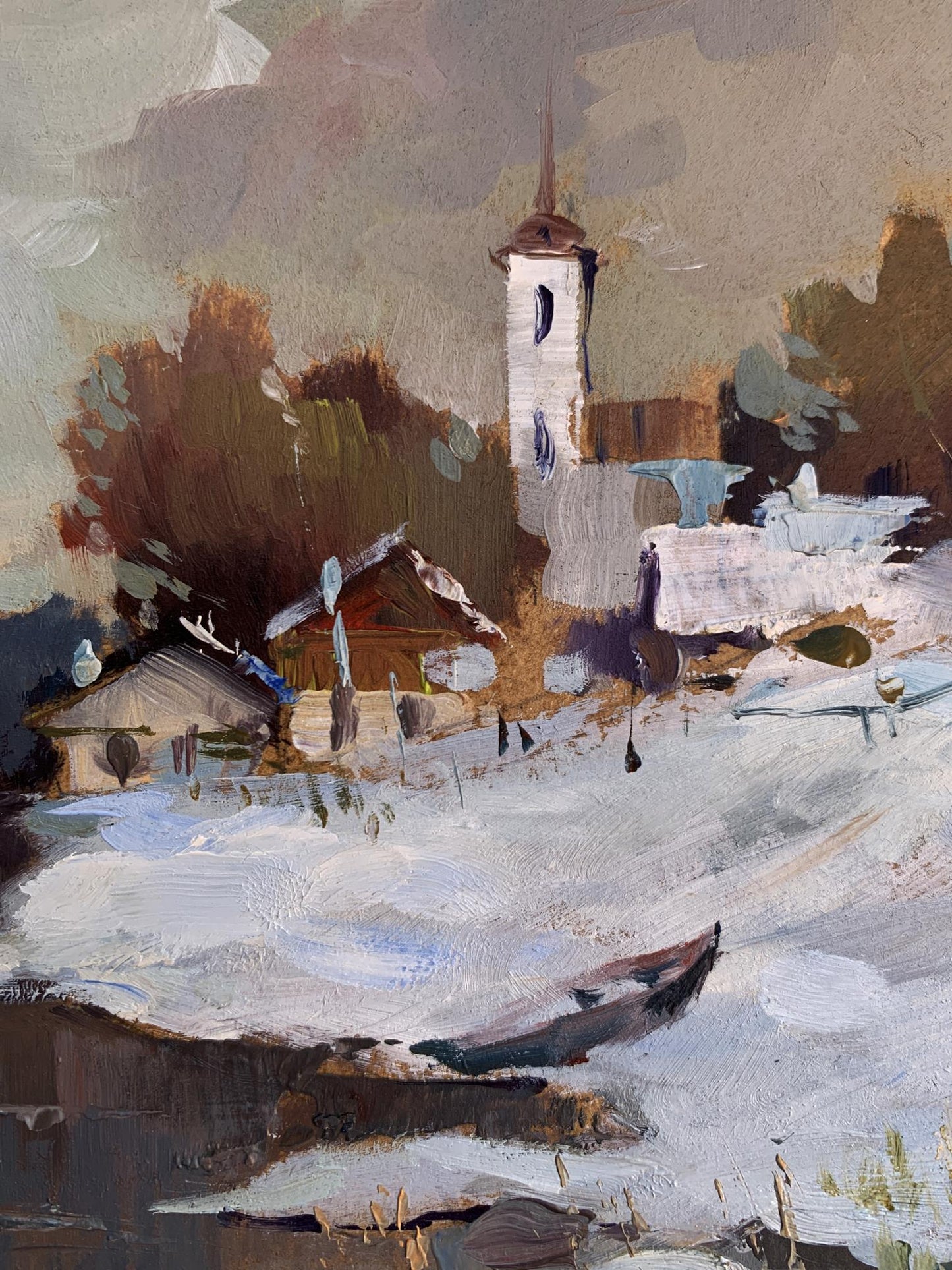 OIl painting Winter evening Yuriy Suprunchuk