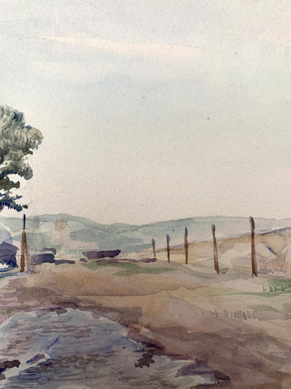 Watercolor painting Road in the field Unknown artist