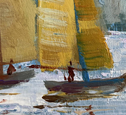 OIl painting Three sailboats in the evening Yuriy Suprunchuk