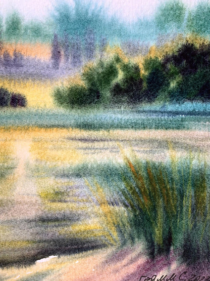 Pastel painting Reflection of the sun in the river Svetlana Gramm