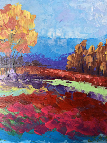 Oil painting Autumn lonely tree V. Zadorozhnya