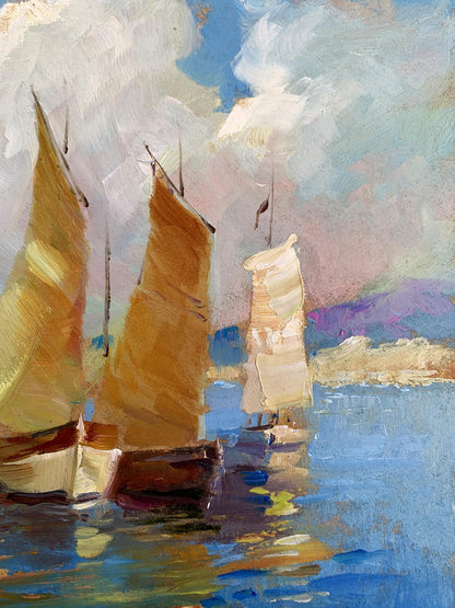 OIl painting There is a sailboat at sea Yuriy Suprunchuk