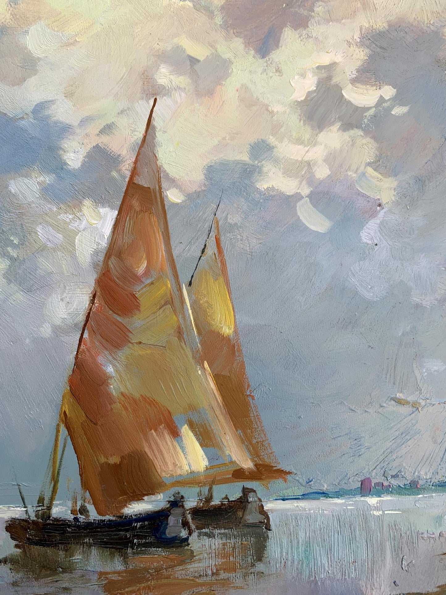 OIl painting Two sailboats at sea Yuriy Suprunchuk