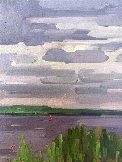 Oil painting Reeds on the river Peter Dobrev