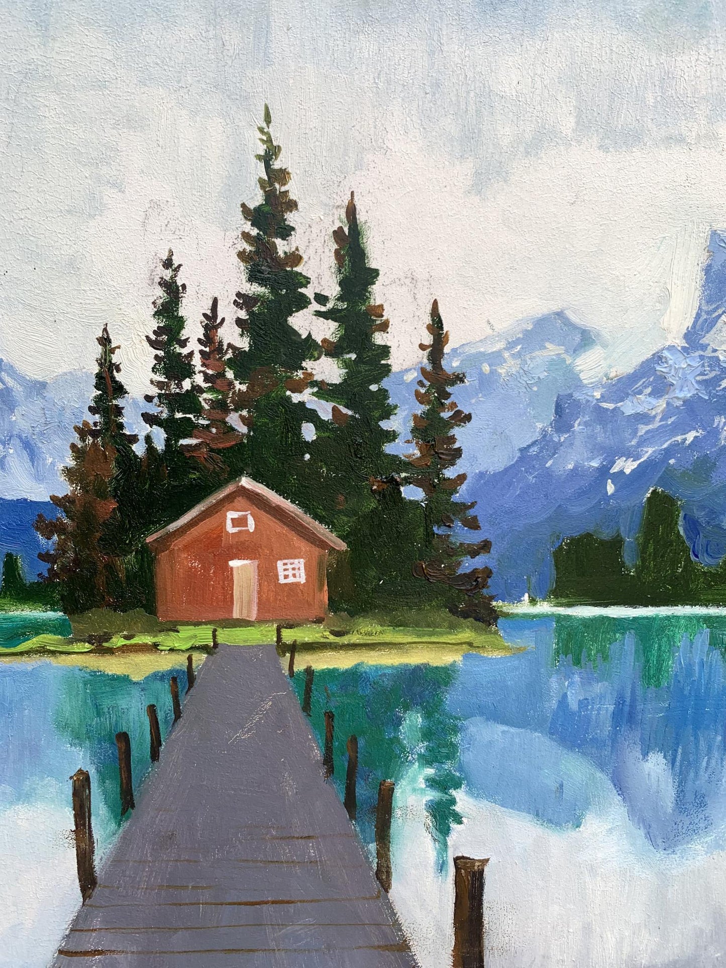 Oil painting Hut on the lake Unknown artist