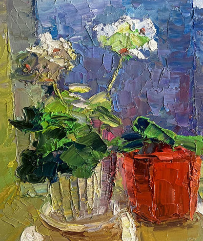 Oil painting Flowers on the windowsill Boris Serdyuk