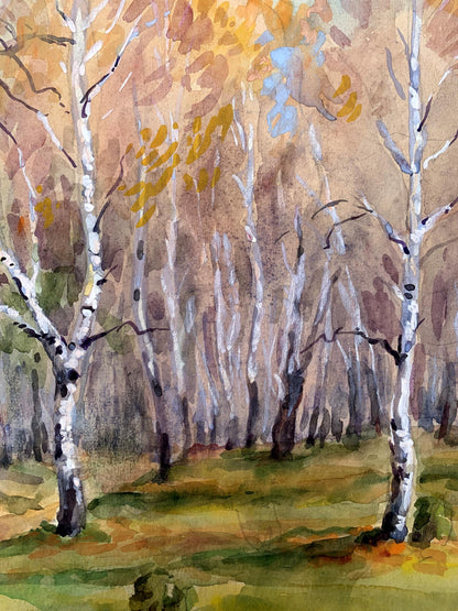 Watercolor painting Autumn birch forest Unknown artist