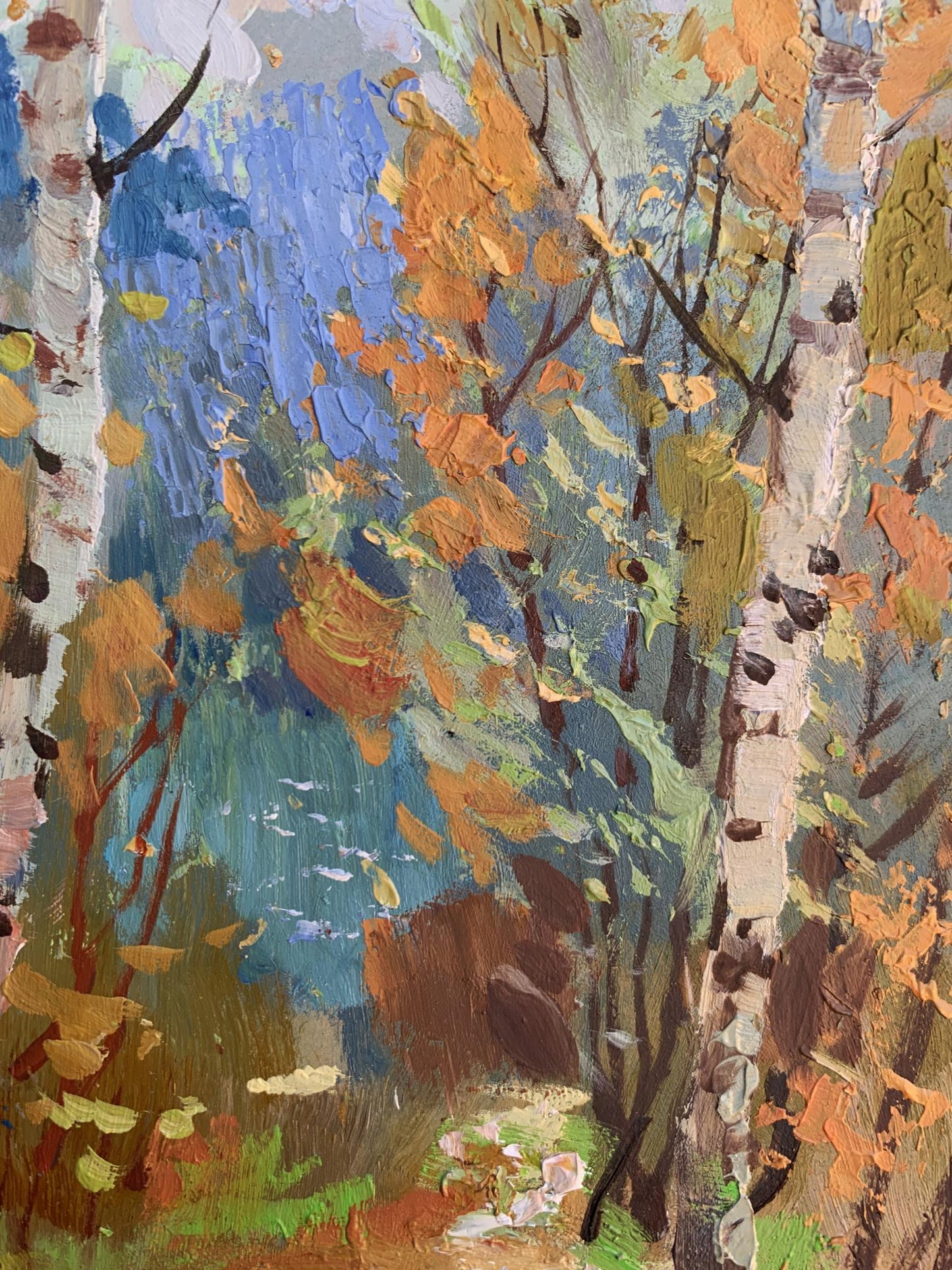 OIl painting Autumn birch grove Yuriy Suprunchuk