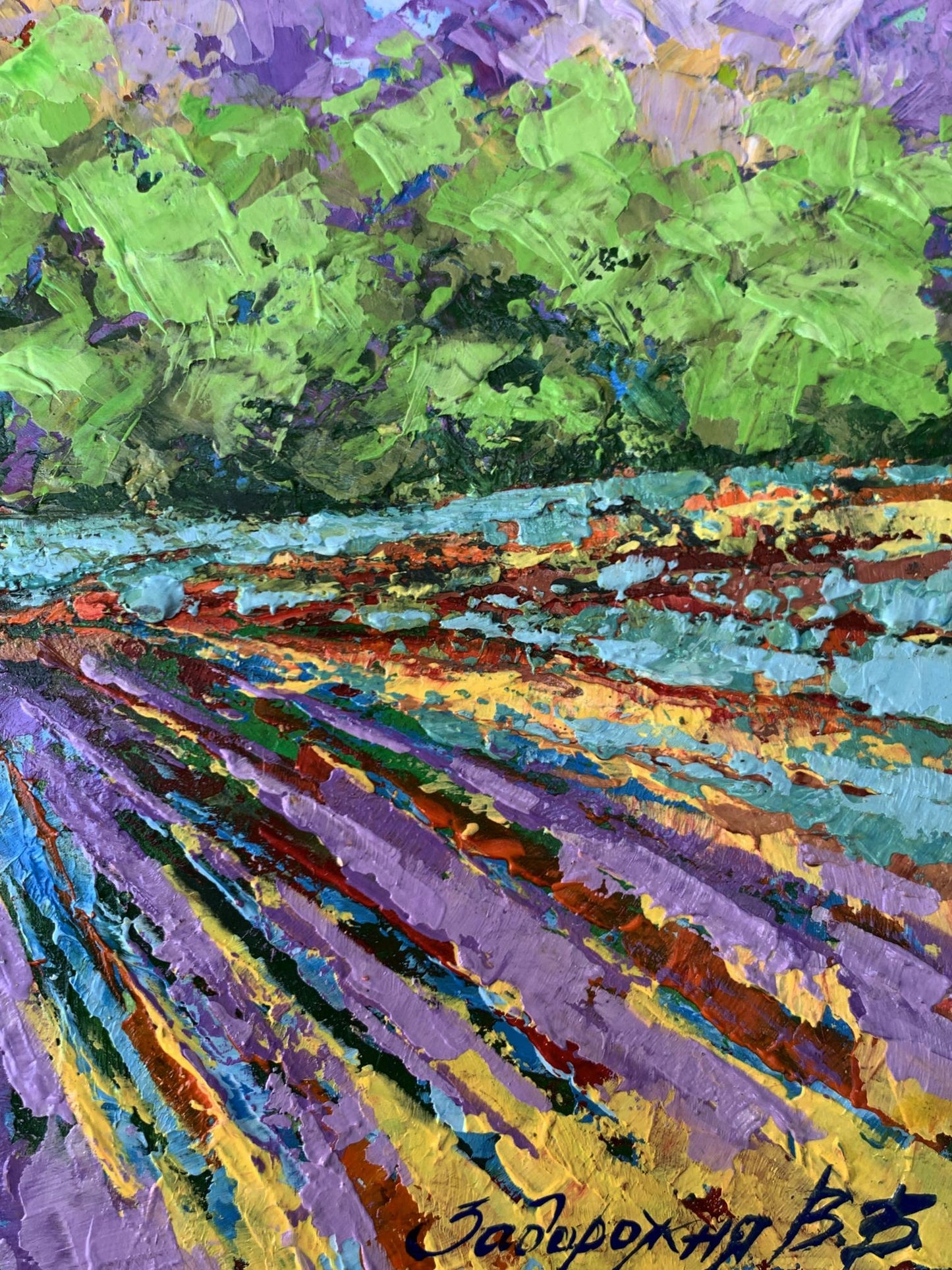 Oil painting Sunny field near the forest V. Zadorozhnya