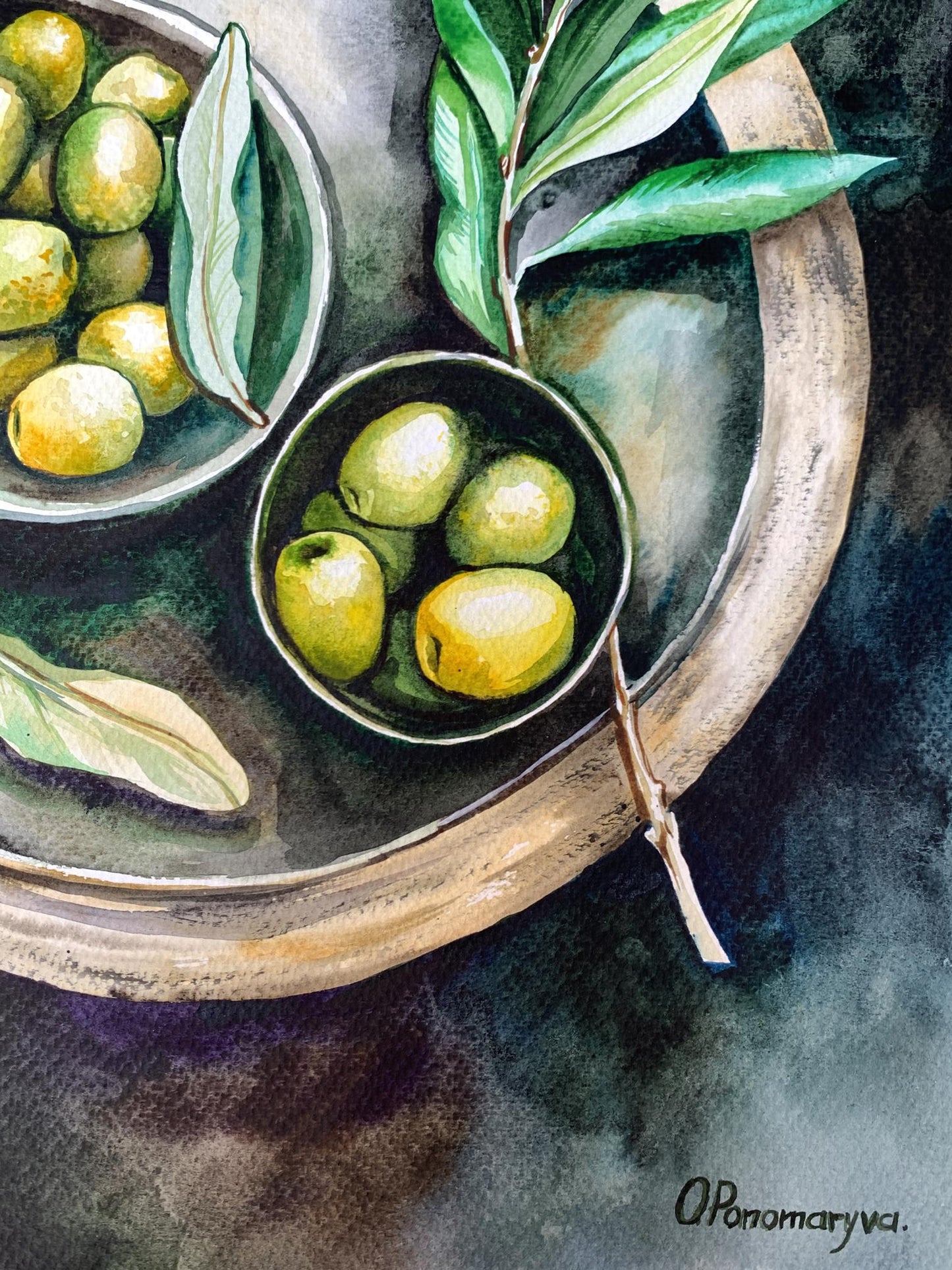 Watercolor painting Olive Olga Ponomaryva