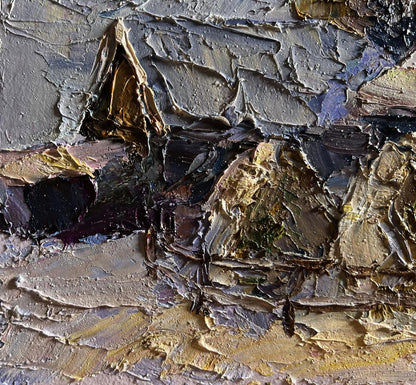 Oil painting Winter village evening Boris Serdyuk