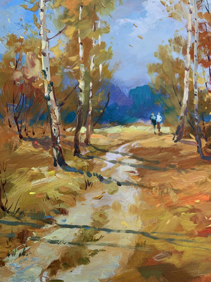 OIl painting Jogging through the autumn forest Yuriy Suprunchuk