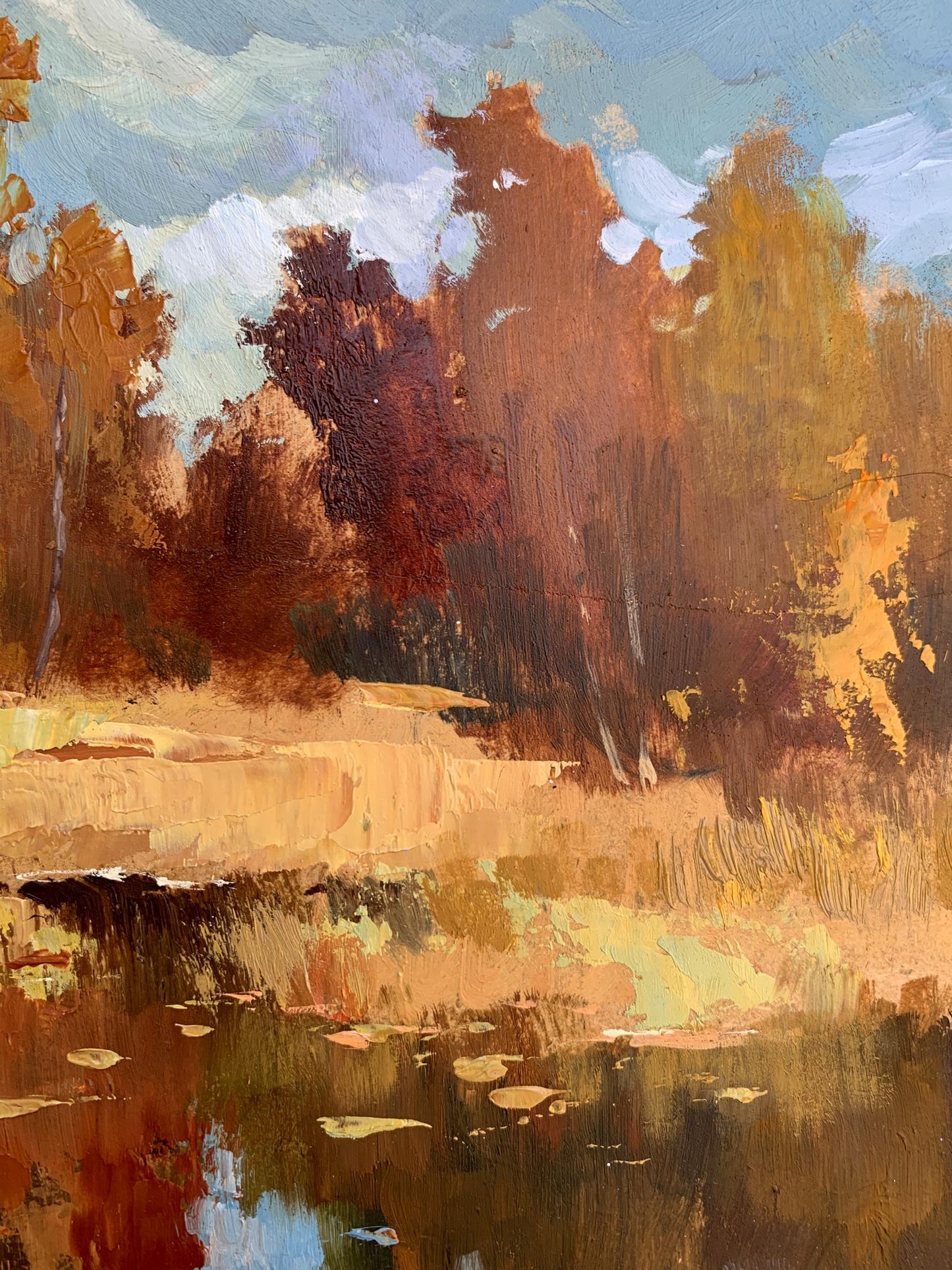 OIl painting Golden autumn and gentle river Yuriy Suprunchuk