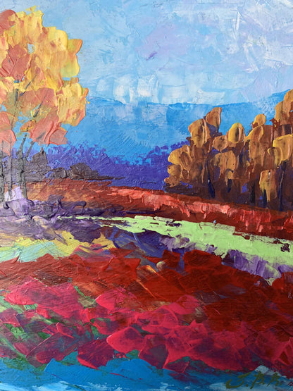 Oil painting Autumn lonely tree V. Zadorozhnya