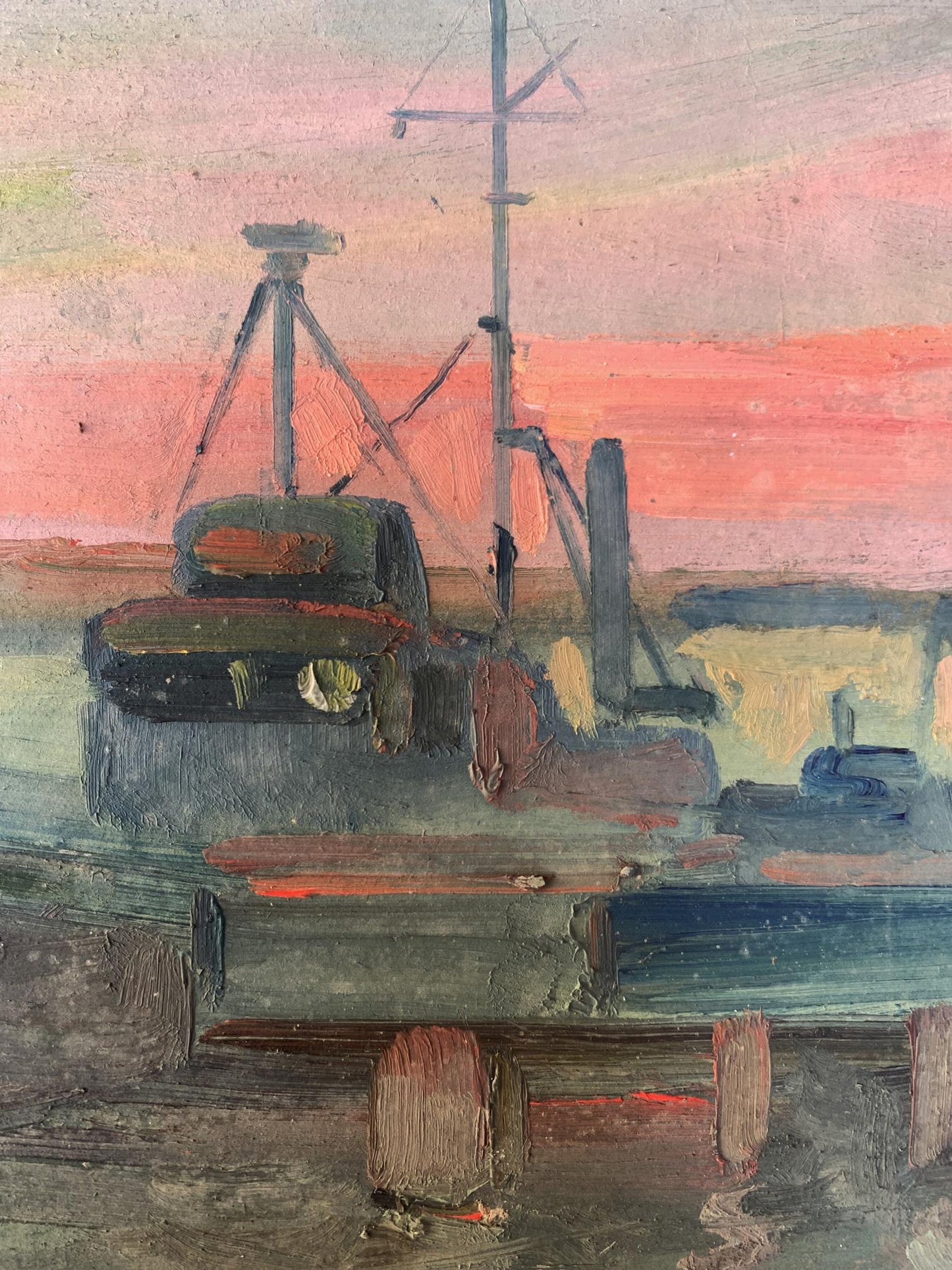 Oil painting Ship on the ferry Peter Dobrev