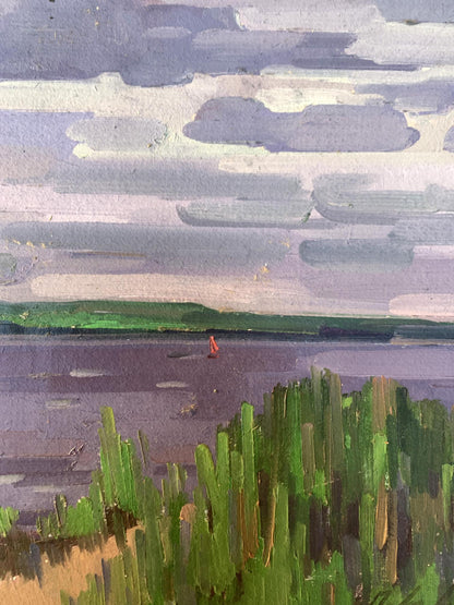 Oil painting Reeds on the river Peter Dobrev