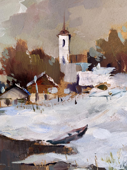 OIl painting Winter evening Yuriy Suprunchuk