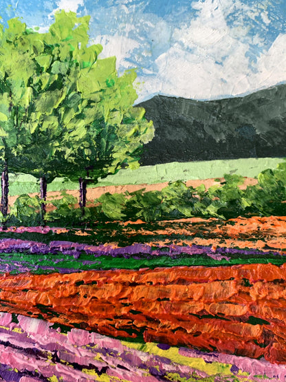 Oil painting Flower fields near the mountains V. Zadorozhnya